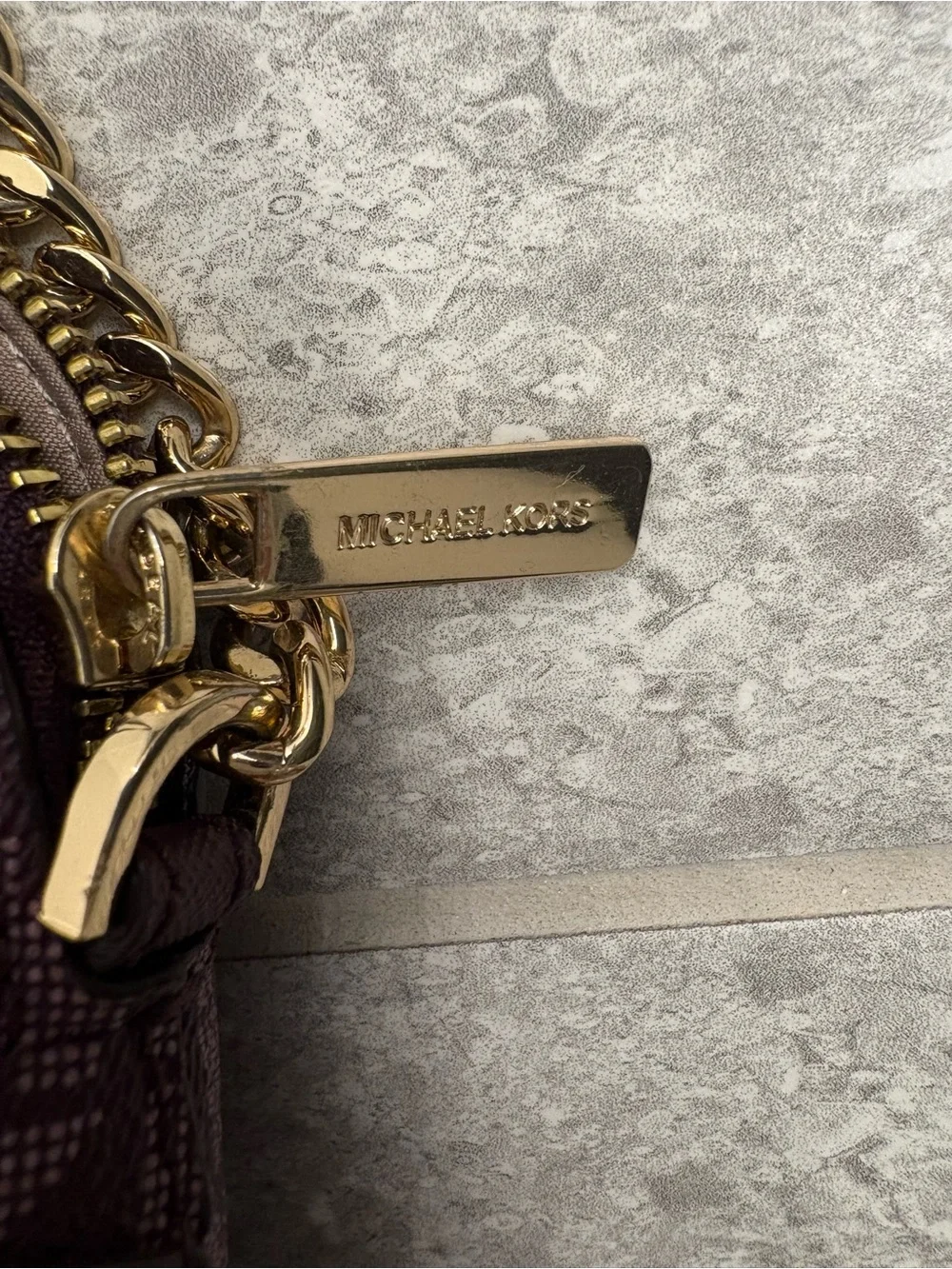 Michael Kors Plum MK Monogram Crossbody with Gold Hardware